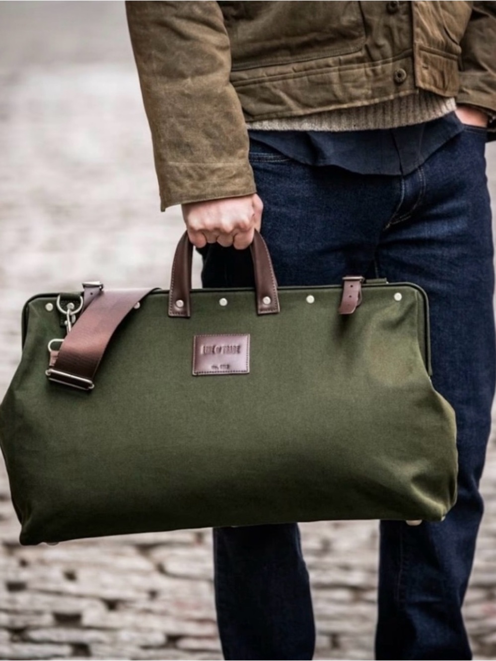 Line of Trade Canvas & Leather Weekender Mason Travel Bag in Olive Green